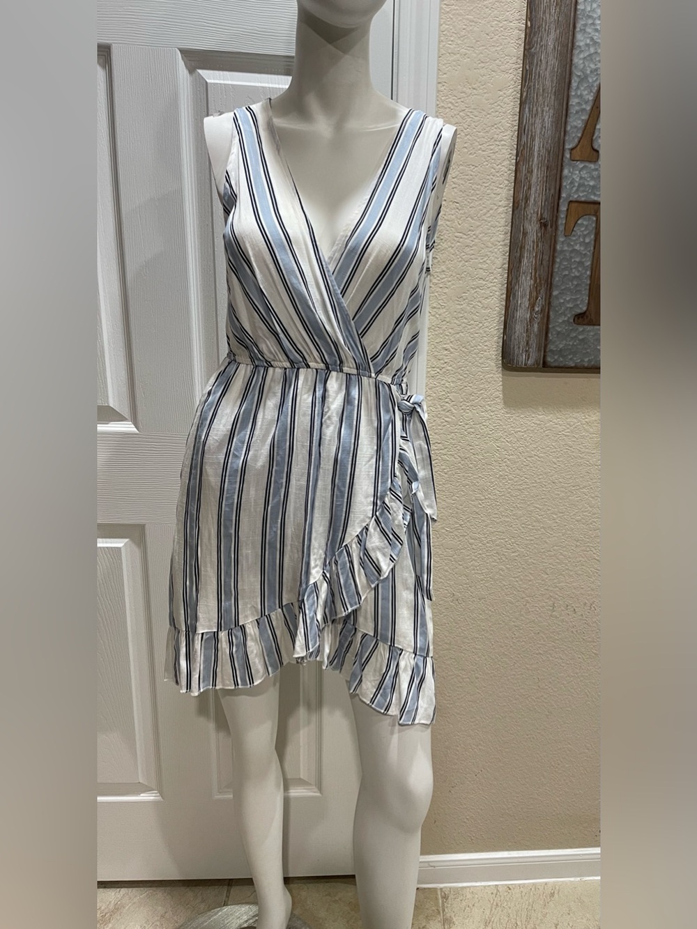 Little Rooms Coastal Striped Asymmetric Ruffle Dress Small - NWOT
